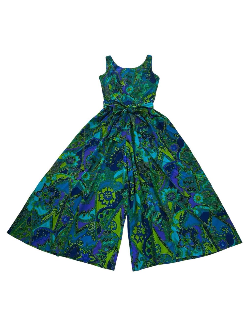 Vintage 60s 70s Hawaiian Palazzo Jumpsuit XS S Psychedelic Tiki Mod - Picture 3 of 4